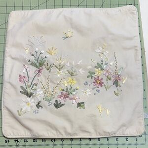 Embroidered Floral Pillow Cover in Cream with Pastel Flowers
